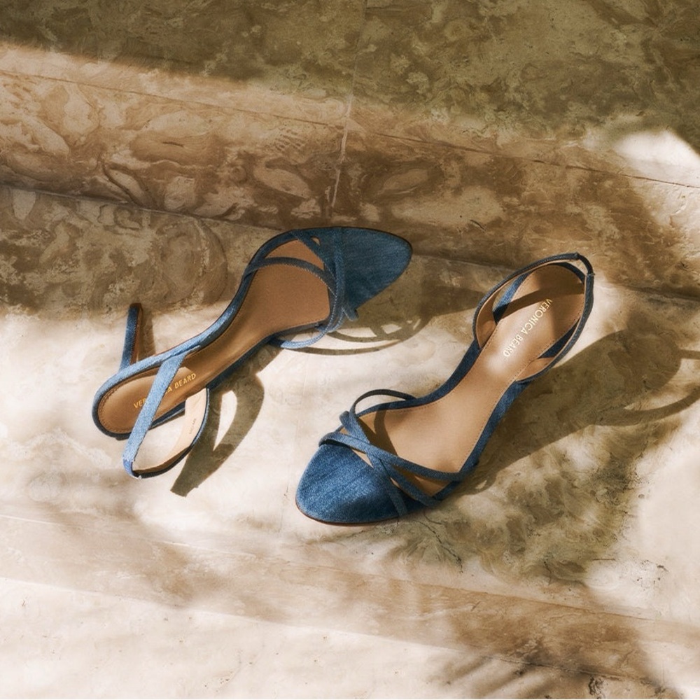 NEW VERONICA BEARD Adelle Denim Heeled Strappy Sandal